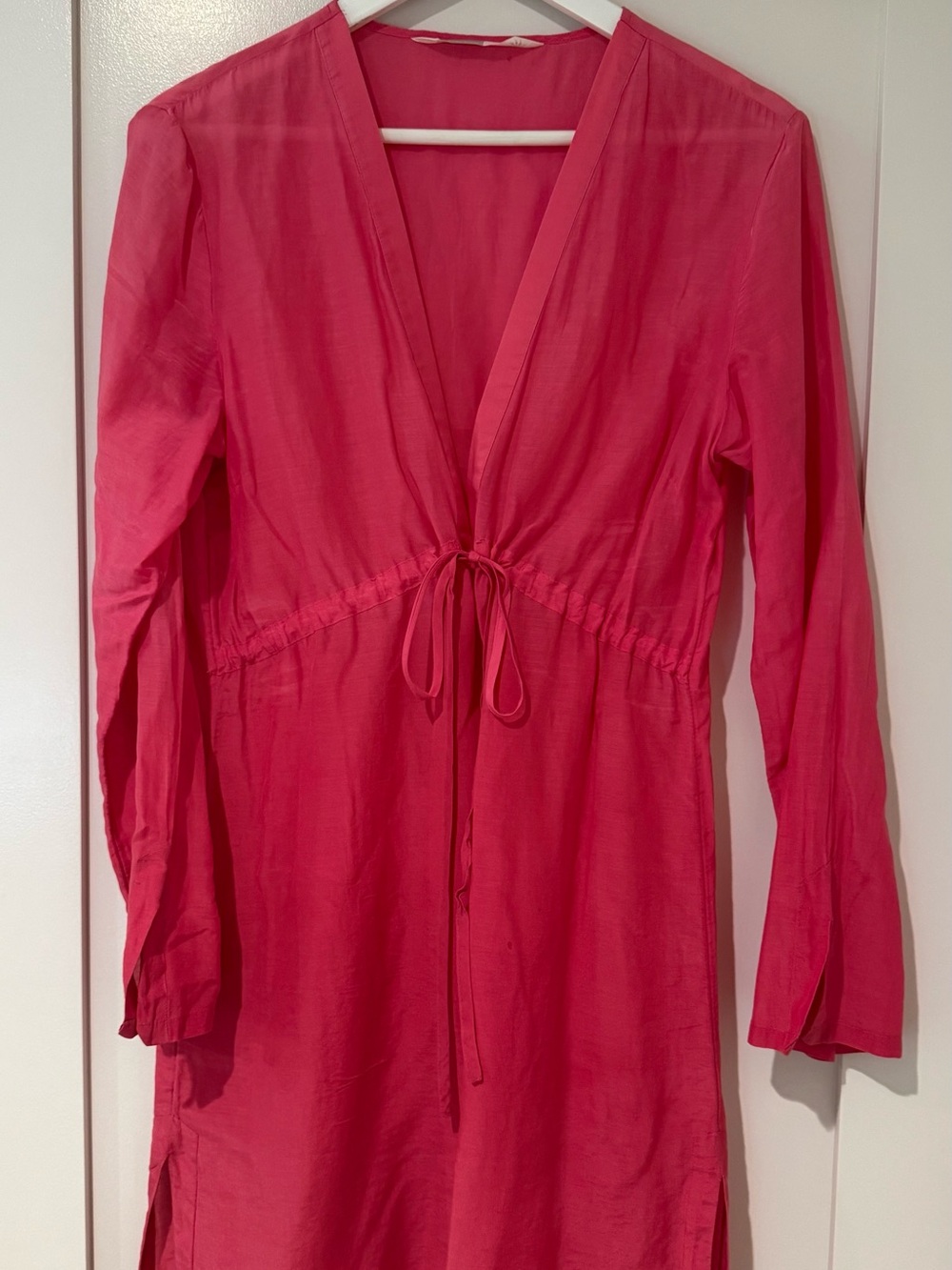 Athleta pink silk and cotton cover up with tie